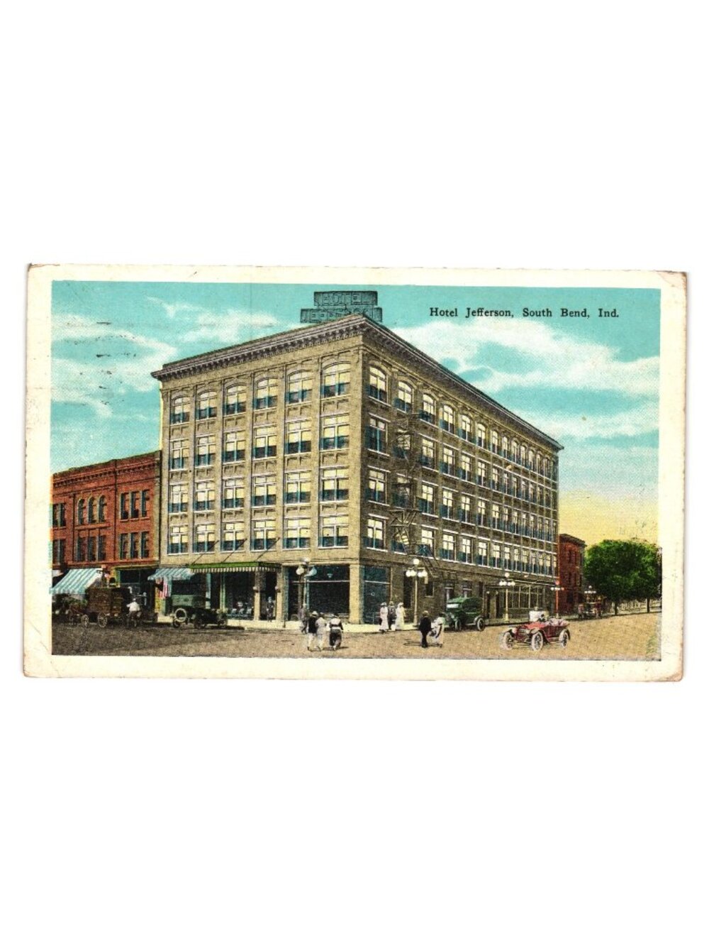 Hotel Jefferson South Bend Indiana Vintage Postcard 1928 Postmark Gardner Print